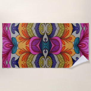 Vibrant Abstract Floral Fusion Pattern Beach Towel
