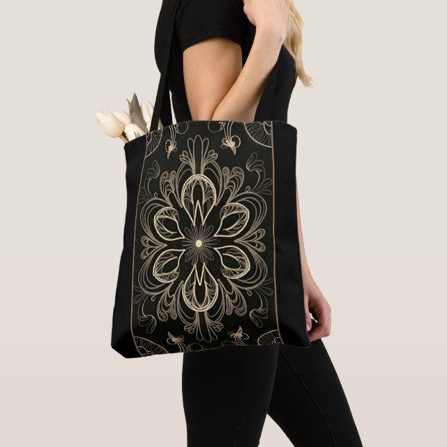 Vibrant Abstract Floral Gold Tote Bag (Close Up)