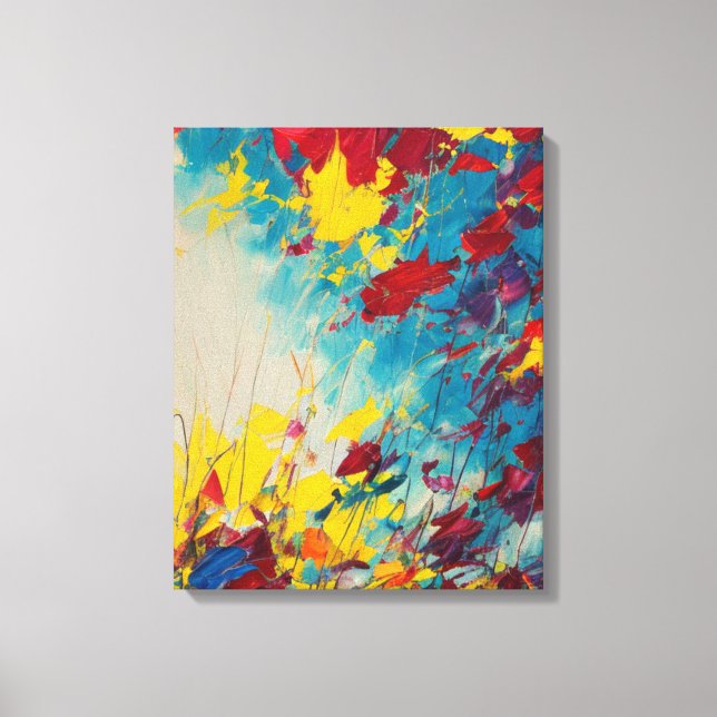 Vibrant Abstract Floral Painting in Blue and Pink Canvas Print (Front)