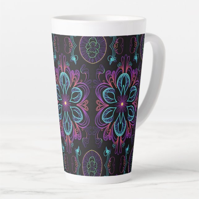 Vibrant Abstract Floral Pattern   Latte Mug (Right Angle)
