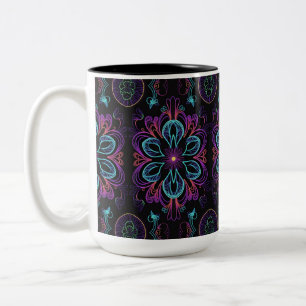 Vibrant Abstract Floral Pattern   Two-Tone Coffee Mug
