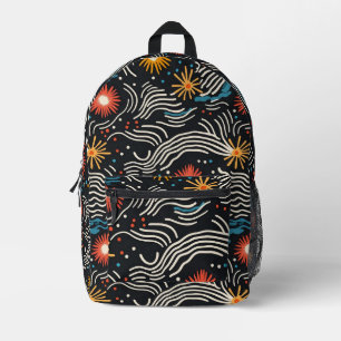 Vibrant Abstract Floral Waves on Black Printed Backpack
