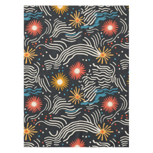 Vibrant Abstract Floral Waves on Black Tablecloth