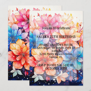 Vibrant Abstract Flower Art Birthday Party Invitation