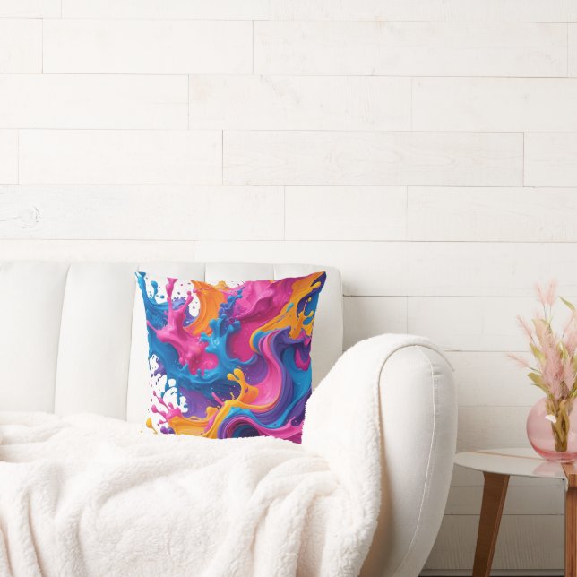 Vibrant Abstract Fluid Art – Colour Splash Design Cushion (Couch)
