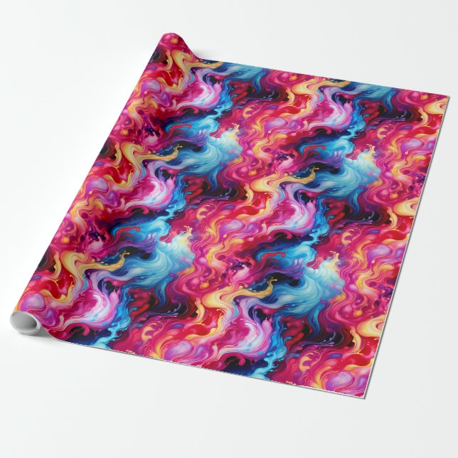Vibrant Abstract Fluid Art Wrapping Paper (Unrolled)