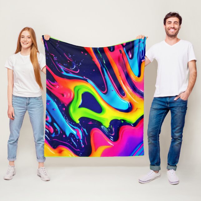 Vibrant Abstract Fluid Splashes Fleece Blanket (In Situ)