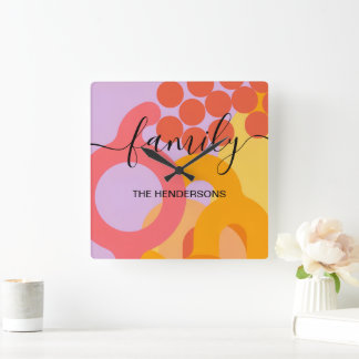 vibrant abstract geometric personalised square wall clock