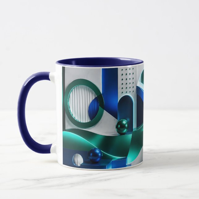 Vibrant Abstract Geometric Shapes Blue And Teal Mug (Left)