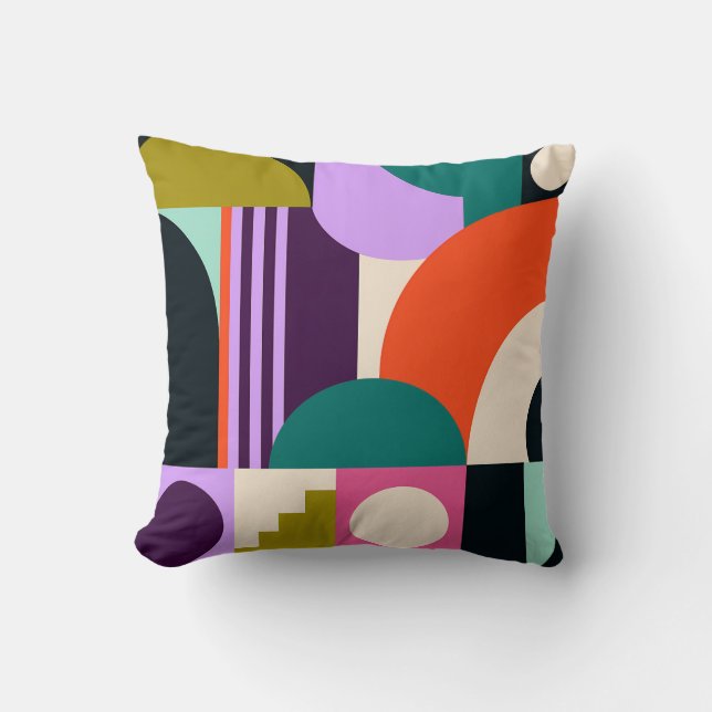 Vibrant Abstract Geometric Shapes Modern Colours Cushion (Front)