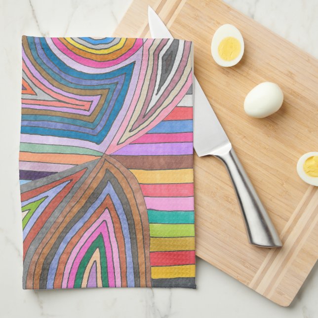 Vibrant Abstract Geometric Striped Pattern Tea Towel (Quarter Fold)