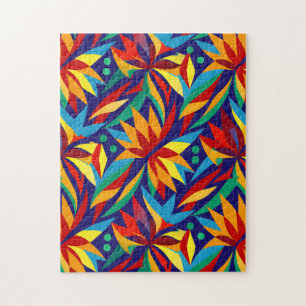 Vibrant Abstract Geometric Tropical Multicolored Jigsaw Puzzle