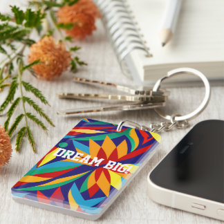 Vibrant Abstract Geometric Tropical Multicolored Key Ring