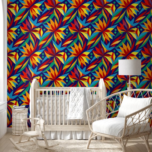 Vibrant Abstract Geometric Tropical Multicolored  Wallpaper (Kids)