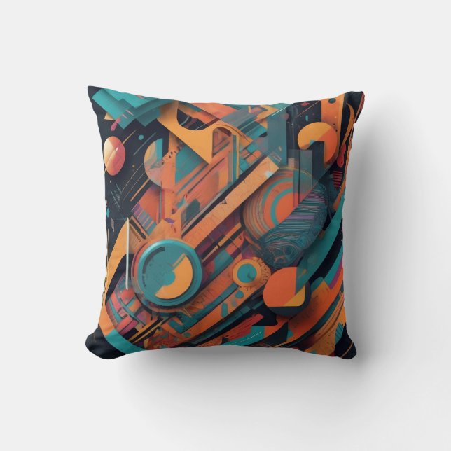 Vibrant Abstract Geometry – Bold Graphic Art with  Cushion (Front)
