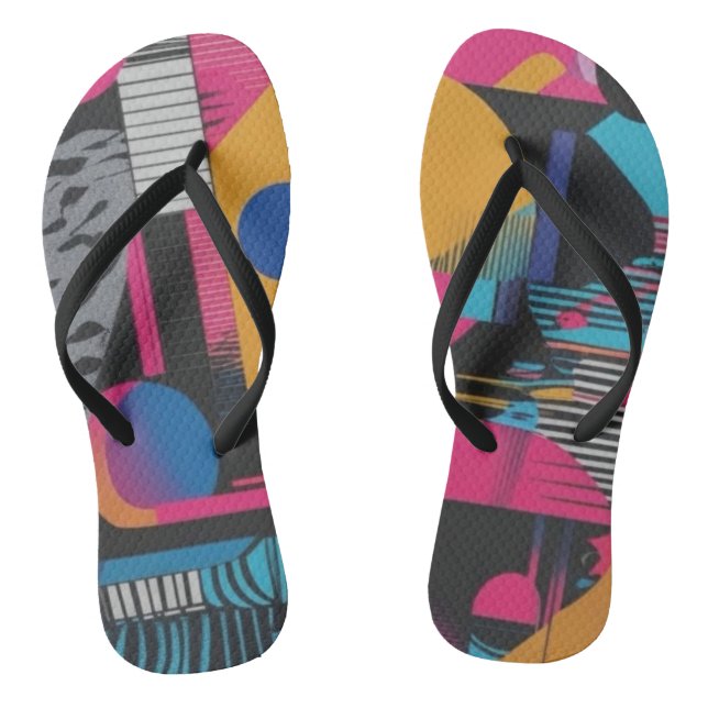Vibrant Abstract Geometry Glitch Pop Chaos Design  Flip Flops (Footbed)