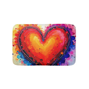 Vibrant Abstract Heart Splash Art Bath Mat