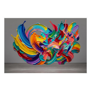 Vibrant Abstract Impasto Paint Swirls Modern Art Poster