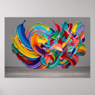 Vibrant Abstract Impasto Paint Swirls Modern Art Poster