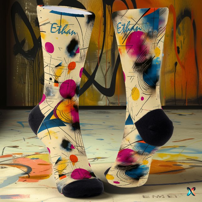 Vibrant Abstract in Pink, Teal, and Yellow Socks (Creator Uploaded)