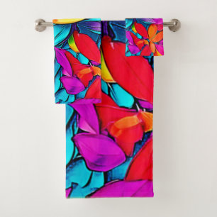 Vibrant Abstract Leaf Art Bath Towel Set