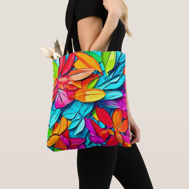 Vibrant Abstract Leaf Art Tote Bag (Close Up)