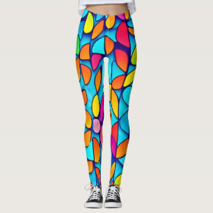 Vibrant Abstract Leaf Burst Leggings