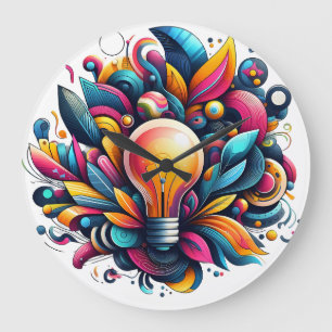 Vibrant Abstract Light Bulb Explosion Large Clock