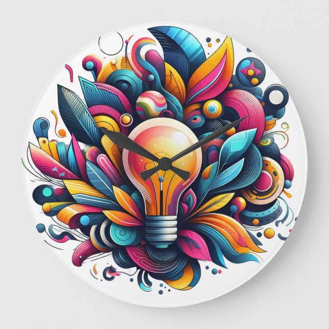 Vibrant Abstract Light Bulb Explosion Large Clock (Front)