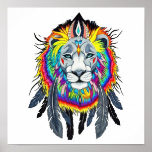 Vibrant Abstract Lion Painting Poster