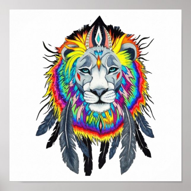 Vibrant Abstract Lion Painting Poster (Front)