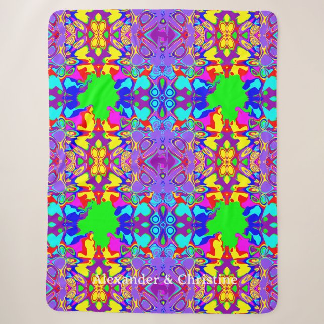 Vibrant Abstract Liquid Geometric Art Sherpa Blanket (Front)