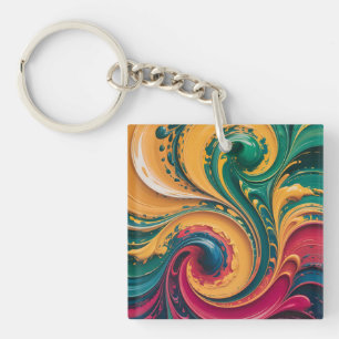 Vibrant Abstract Liquid Swirl Art Key Ring