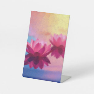 Vibrant Abstract Lotus Flowers Pedestal Sign
