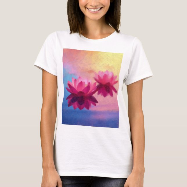 Vibrant Abstract Lotus Flowers T-Shirt (Front)