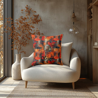 Vibrant Abstract Orange Personalised Photo Pillow