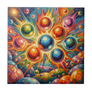 Vibrant Abstract Orbs Radiant Fluid Tile