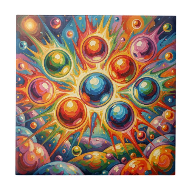 Vibrant Abstract Orbs Radiant Fluid  Tile (Front)