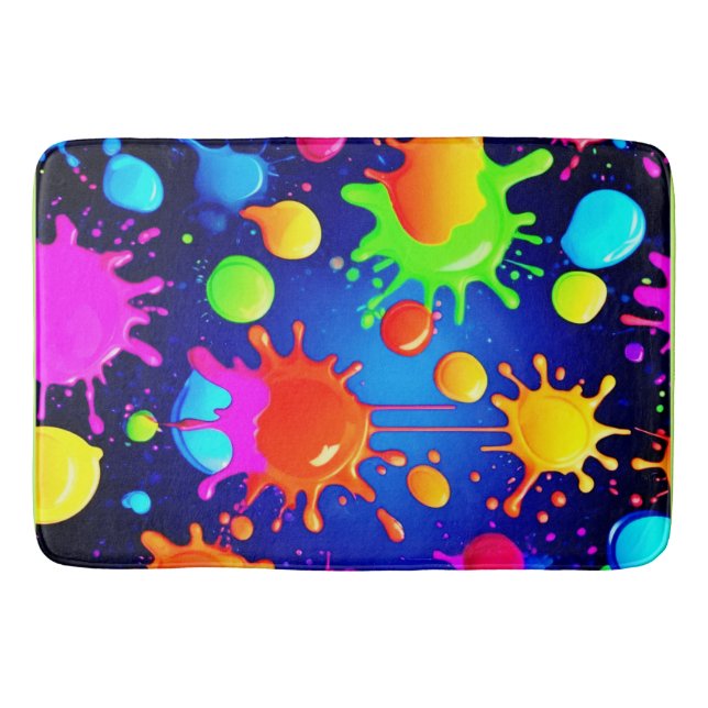 Vibrant Abstract Paint Explosion Bath Mat (Front)