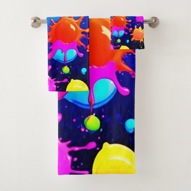 Vibrant Abstract Paint Explosion Bath Towel Set (Insitu)