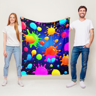 Vibrant Abstract Paint Explosion Fleece Blanket