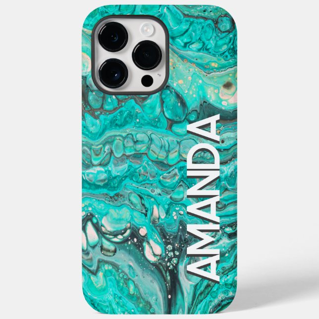 Vibrant Abstract Paint Flow Teal Green Custom Art Case-Mate iPhone Case (Back)