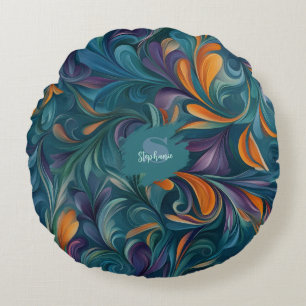 Vibrant Abstract Paisley-Inspired Pattern (2) Round Cushion