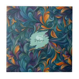 Vibrant Abstract Paisley-Inspired Pattern (2) Tile