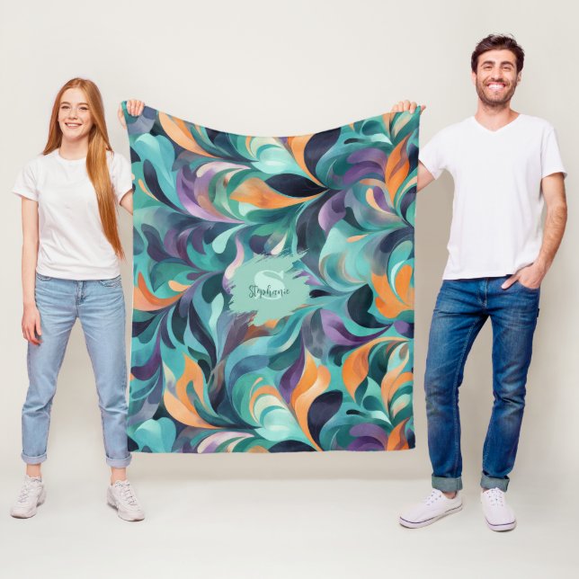 Vibrant Abstract Paisley-Inspired Pattern Fleece Blanket (In Situ)