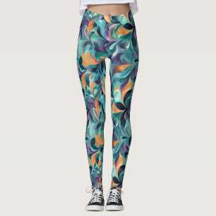 Vibrant Abstract Paisley-Inspired Pattern Leggings