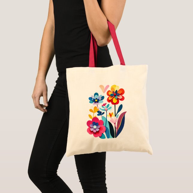 Vibrant Abstract Paper Cut Flowers Botanical Tote Bag (Front (Product))
