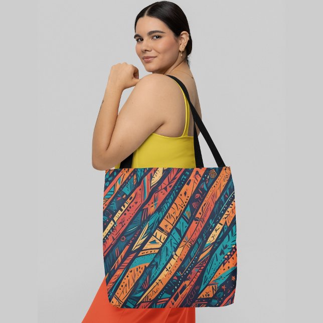 Vibrant abstract pattern diagonal lines tote bag (Creator Uploaded)