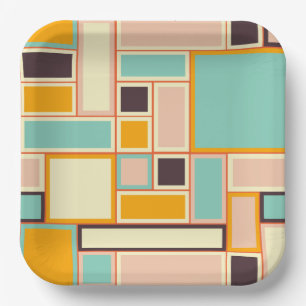 Vibrant abstract pattern with rectangles paper plate