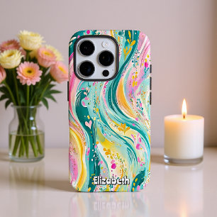 Vibrant Abstract Ping And Teal Swirls iPhone 16 Pro Case
